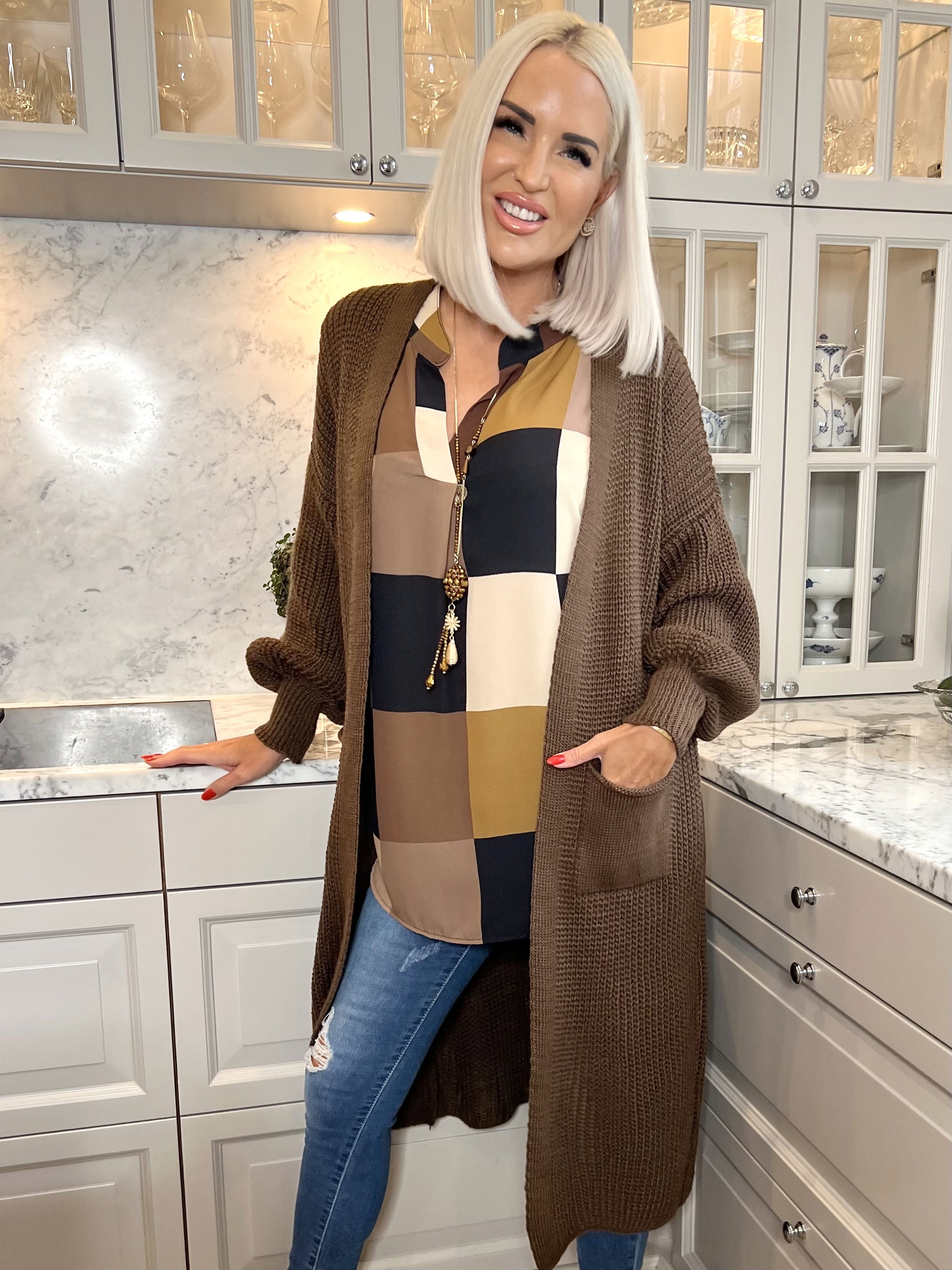 Sally - Strik cardigan med ballonærmer